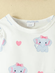 Baby Girls Elephant Romper & Skirt Set with Headband