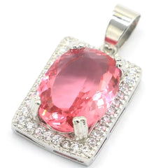 Eye-Catching Green Peridot Pink Morganite CZ 925 Silver Pendant