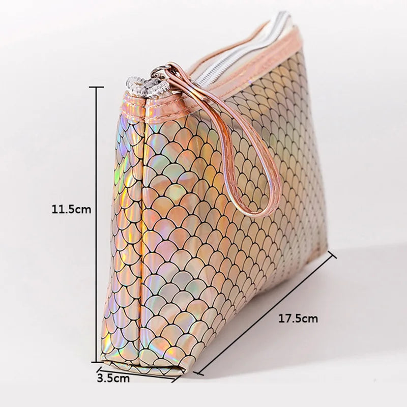 2PCS Fish Scales Laser Make Up Bag Transparent PVC Cosmetic Bag Waterproof