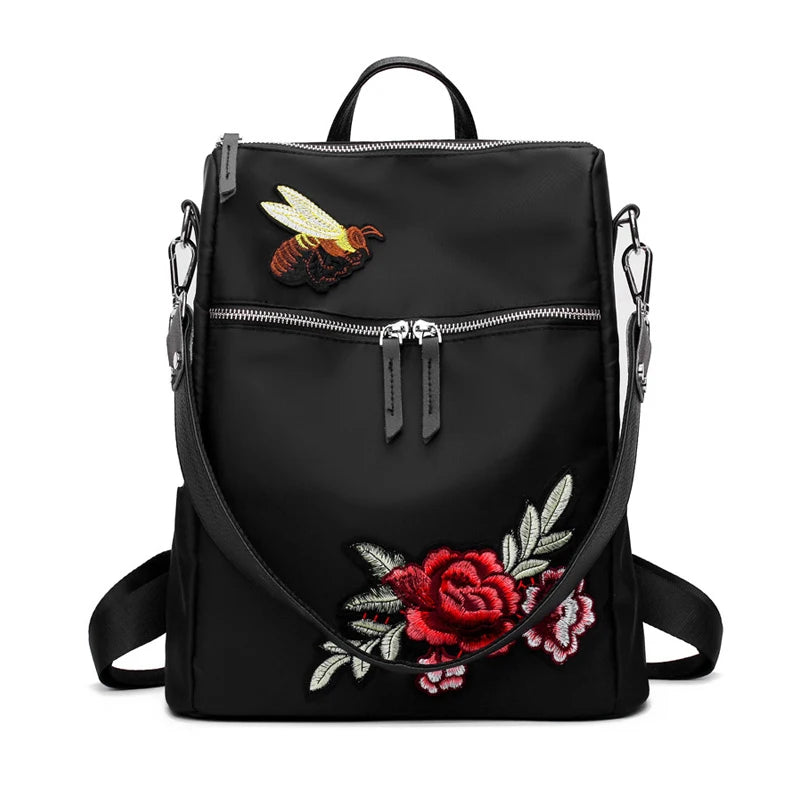 Handmade Embroidery Flower Women Backpacks School Bag for Teen Girls