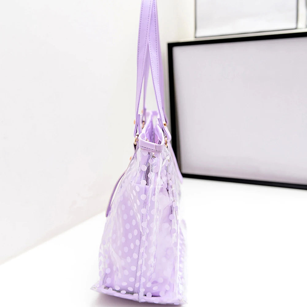 2Pcs/Set Women Polka Dot Print Party Bucket Bag Jelly Shoulder Handbag Tote