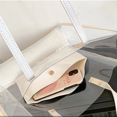 2Pcs Transparent PVC Shoulder Bag Waterproof Purse Handbag Jelly Large Shopping