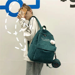 2Pcs Women Letter Embroidery Backpack Corduroy School Bags For Teenage Girls