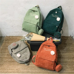 2Pcs Women Letter Embroidery Backpack Corduroy School Bags For Teenage Girls