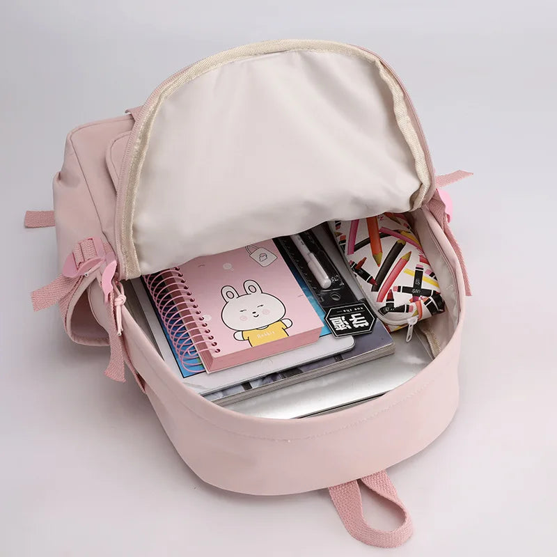 2Pcs Nylon Waterproof School Backpack Women Travel