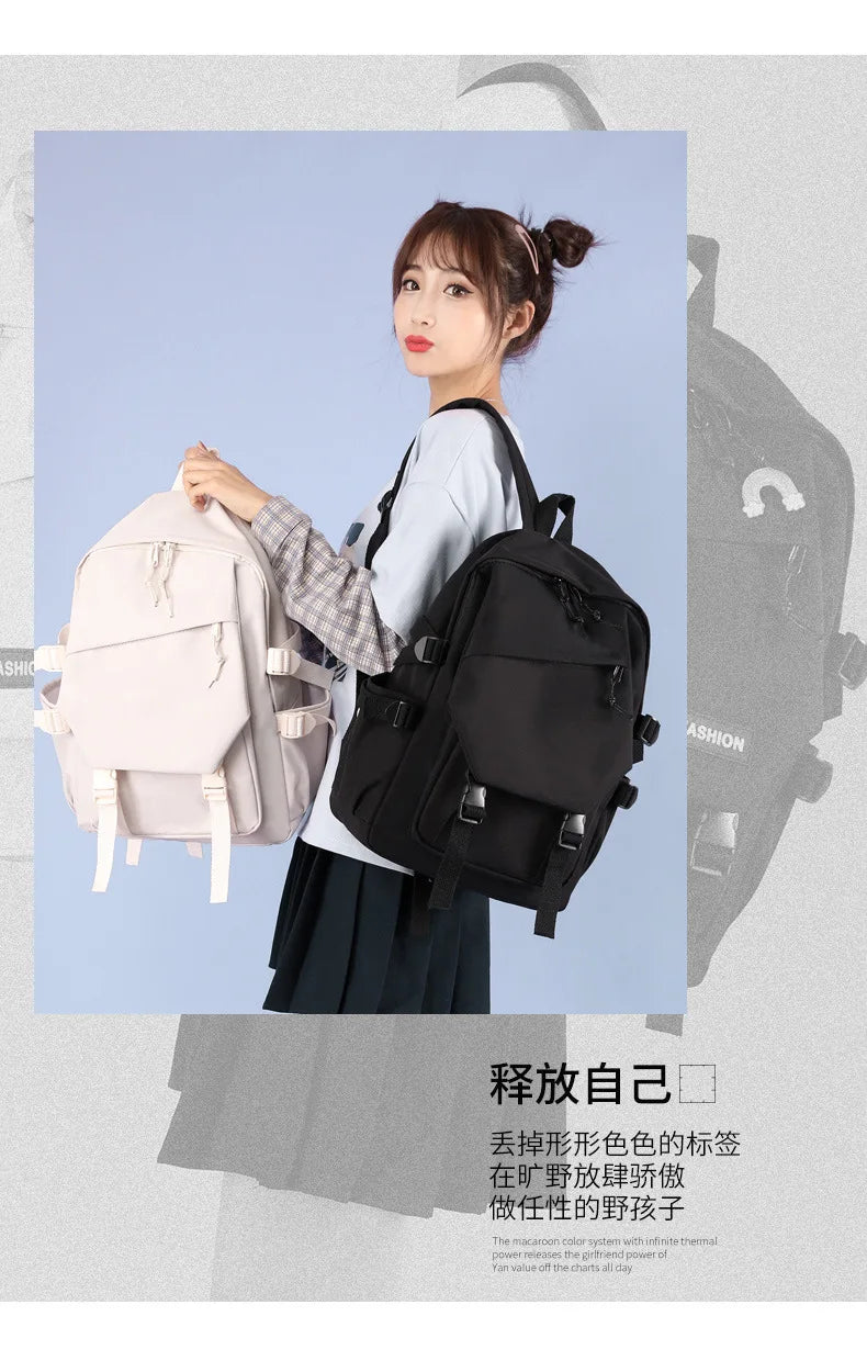 2Pcs/set Waterproof Nylon Backpack School Bag for Girls Boys Large Capacity