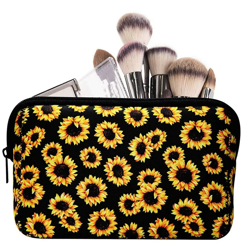 Sunflower Floral Makeup Bag Waterproof Neoprene Travel Storage Pouch