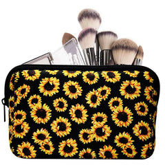 Sunflower Floral Makeup Bag Waterproof Neoprene Travel Storage Pouch