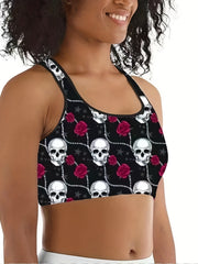 Floral Skull Print Plus Size Halloween Crop Tank Top