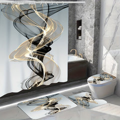 4pcs Modern Art Shower Curtain Set with Non-Slip Bathroom Rug