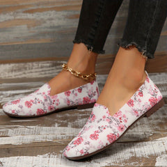 Floral Print Flat Shoes Square Toe Breathable Knit Lightweight Walking Shoes