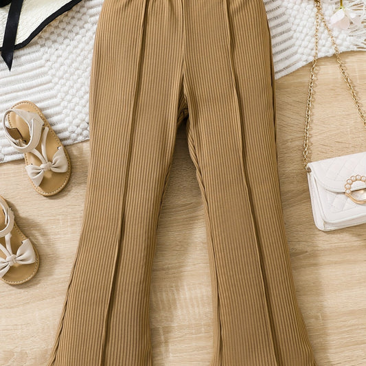 Girls' Ribbed Flare Leg High Waist Bell Bottom Pants