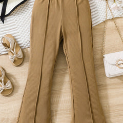 Girls' Ribbed Flare Leg High Waist Bell Bottom Pants