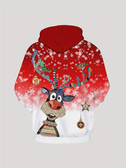 Christmas Deer Print Hoodies For Men Graphic Hoodie With Kangaroo Pocket