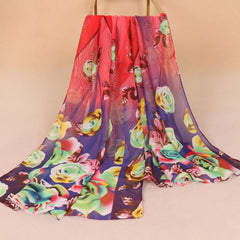 Floral Chiffon Silky Scarf Sun Protection Seaside Beach Scarf