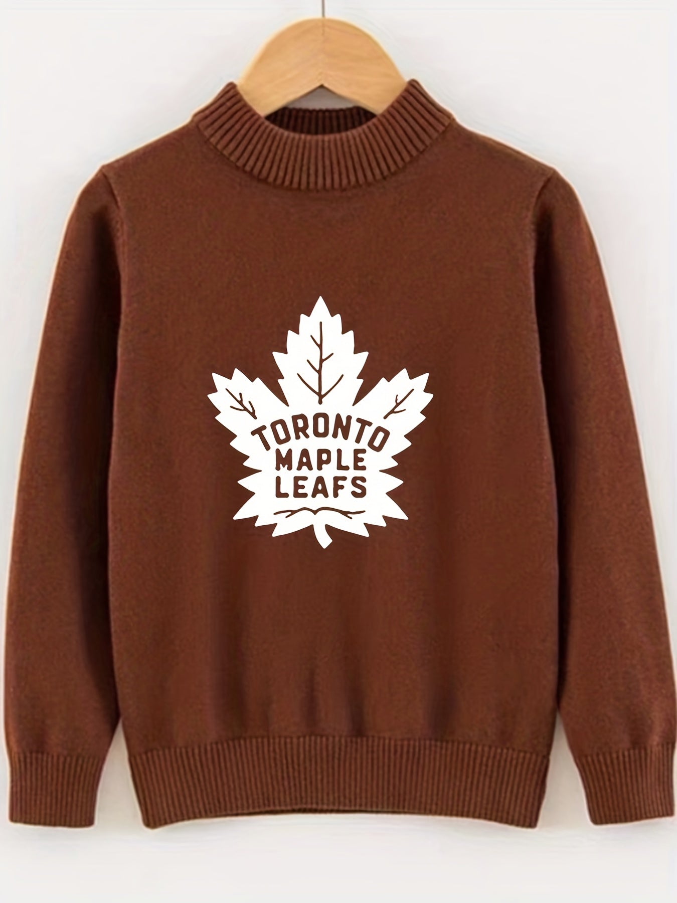 Toronto Maple Leaf Pattern Knitted Sweater Men's Crew Neck Pullover