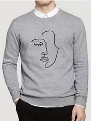 Abstract Face Painting Print Knitted Sweater Men's Warm Crew Neck Pullover