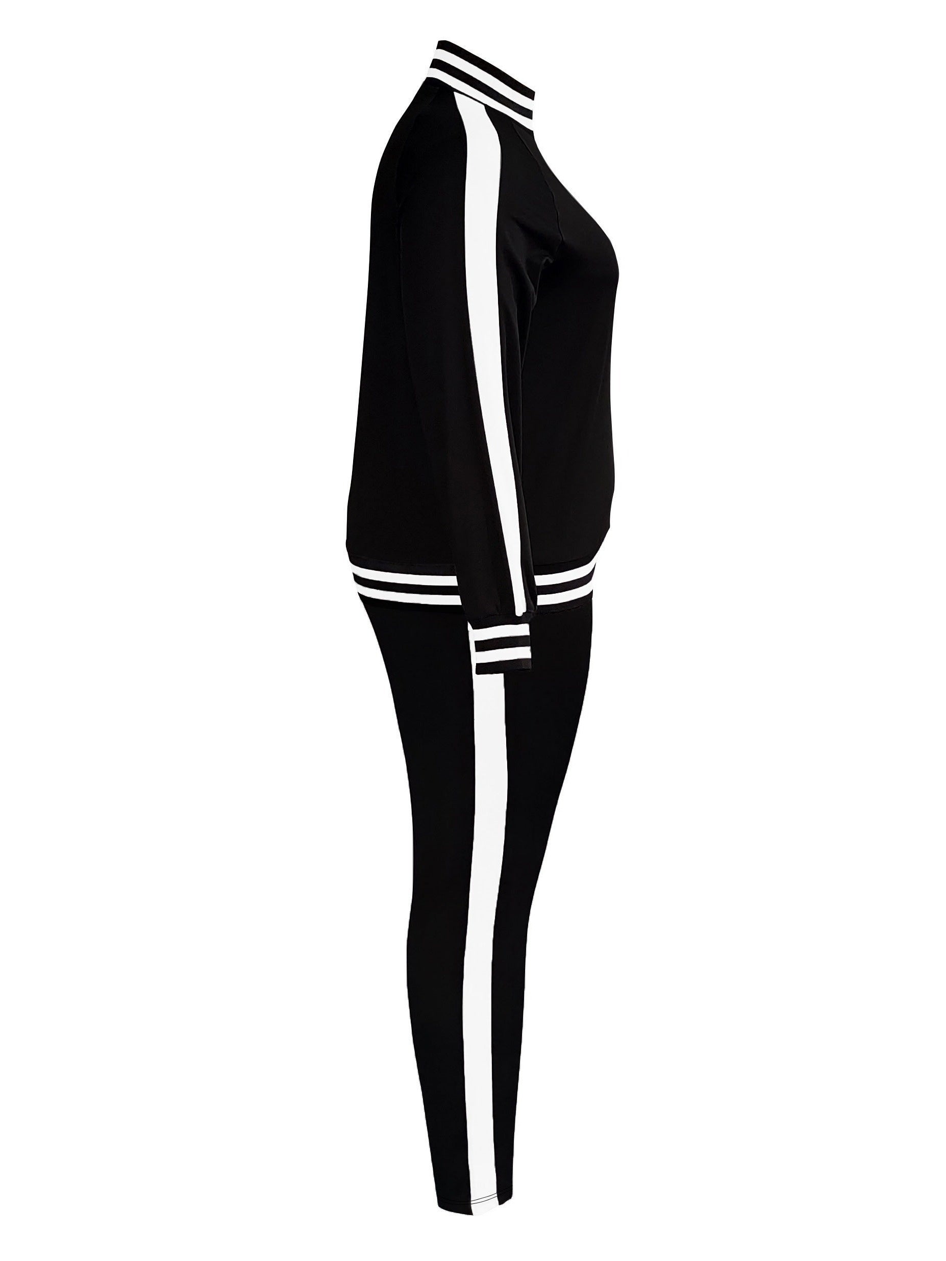 Colorblock Stripe Mock Neck Coat & Pants Set