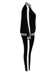 Colorblock Stripe Mock Neck Coat & Pants Set