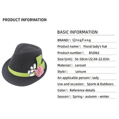 Women Flower Decor Fedora Hat Top Hat British Style Bowler Hat