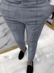 Men's Plaid Slim Fit Dress Pants Stretch Skinny Leg Long Trousers