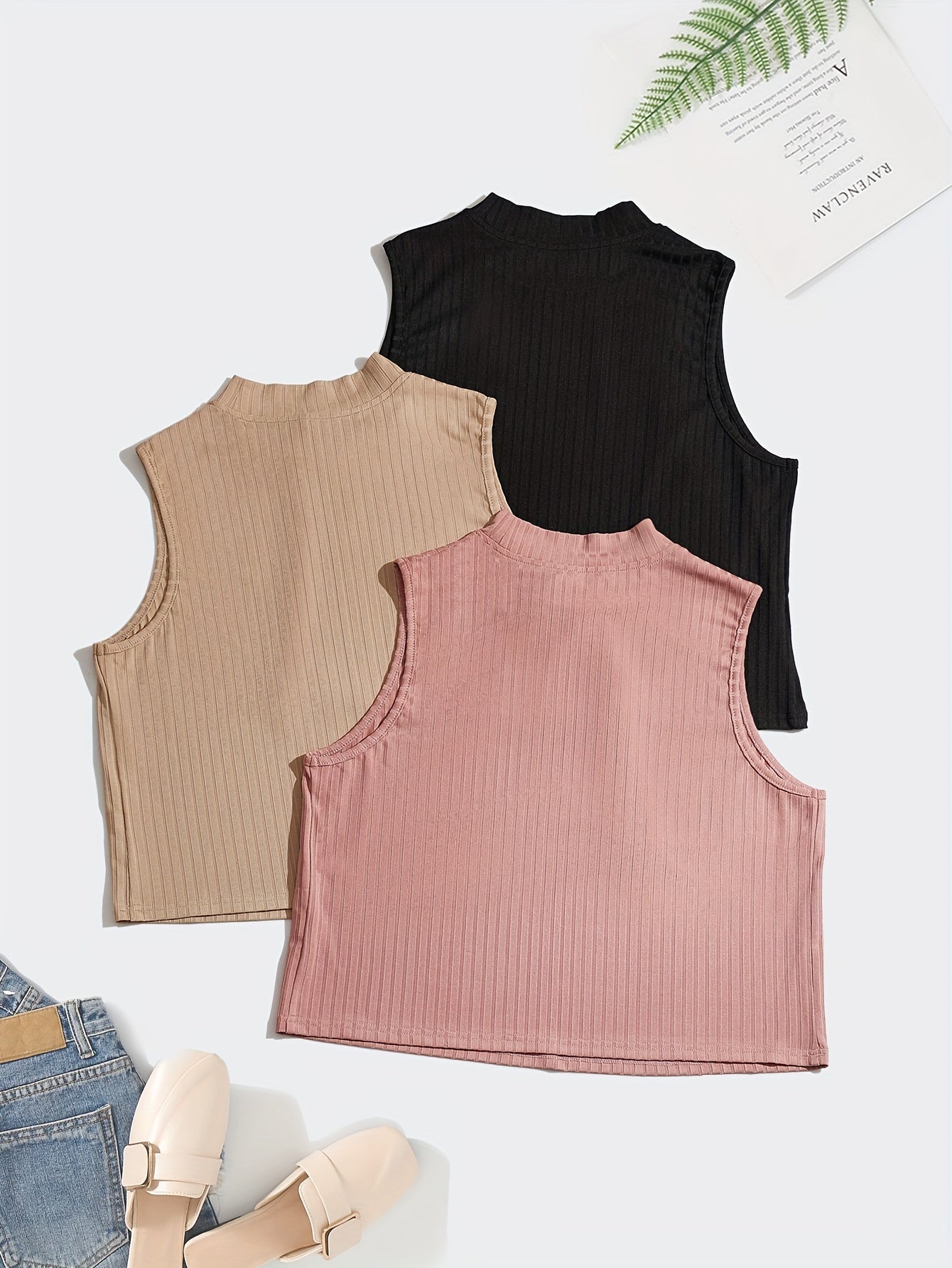 3-Pack Plus Size Ribbed Mock Neck Tank Set