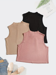 3-Pack Plus Size Ribbed Mock Neck Tank Set