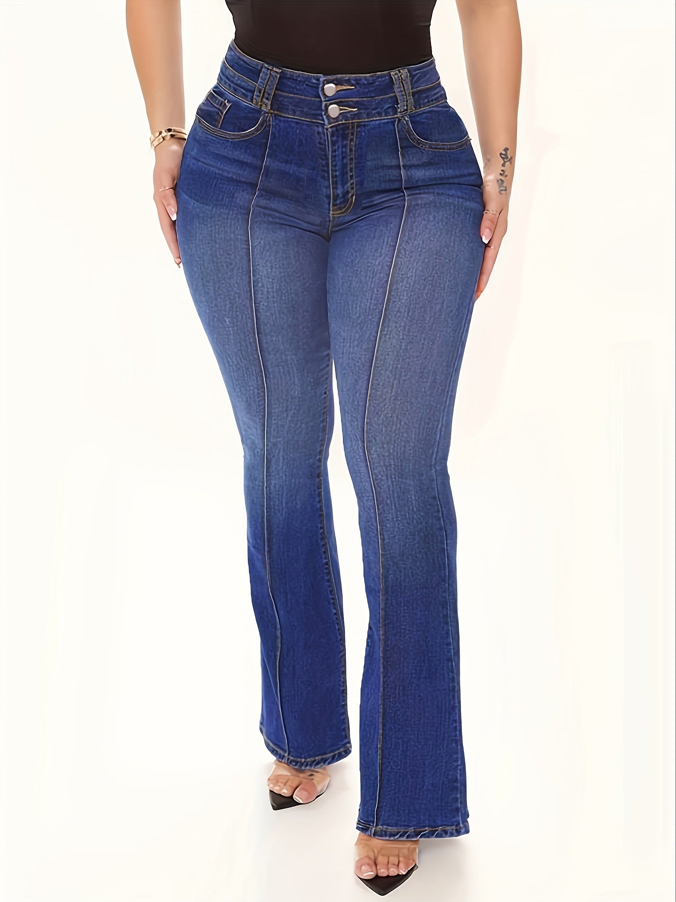 High Rise Flared Jeans Plus Size Women's Bootcut Casual Jeans