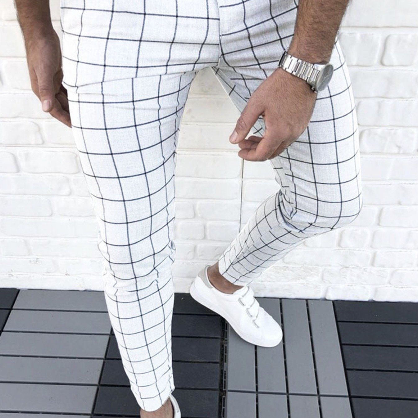 Men's Checkered Slim Fit Pants