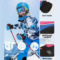 Youth Winter Waterproof Ski Gloves - Windproof Warm Gloves for Kids