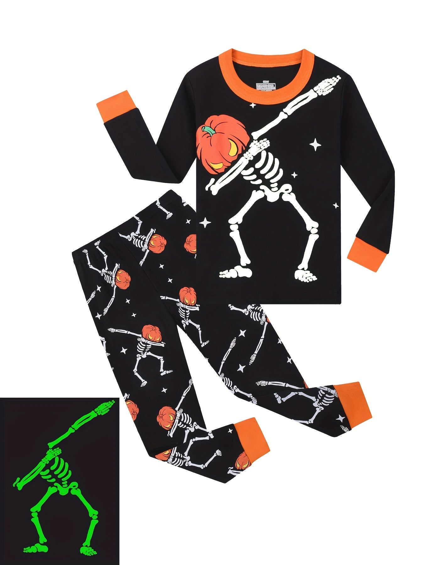 Halloween Pajamas Boys Girls Pumpkin Skeleton Print Toddler Kids Pjs Set