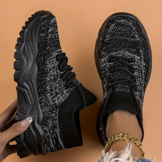 Breathable Knit Women's Running Shoes Lace up Non Slip Casual Sneakers