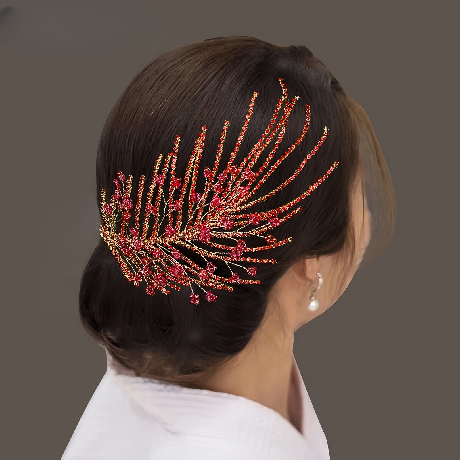 Vintage Bridal Headpiece Red Feather Hair Accessory for Weddings