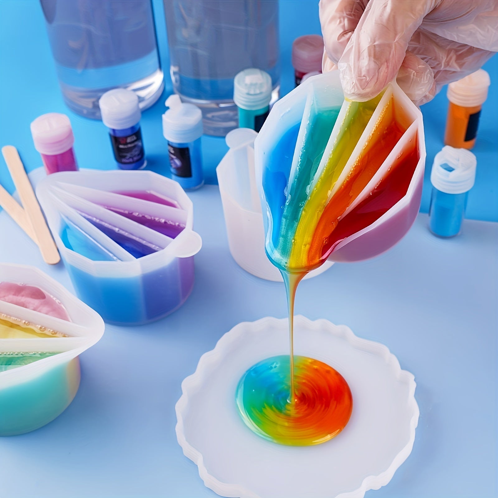 8 Silicone Split Cups Reusable Resin Mixing Cups Dividers Paint Pouring Supplies