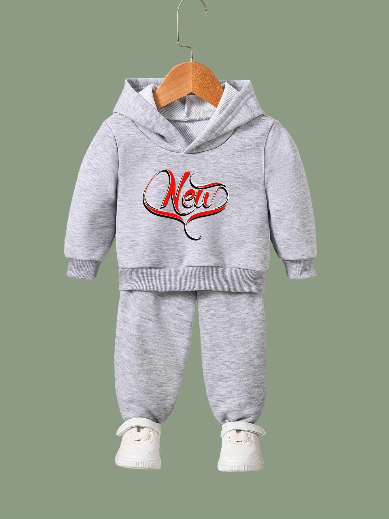 Heart Graphic Hooded Pullover Pants Set for Girls Boys