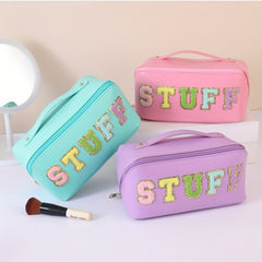 Preppy Patch Makeup Bag Large Capacity Waterproof PU Embroidery Chenille