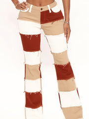 Colorblock Bell Bottom Jeans Wide Legs Raw Trim Pants