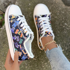 Women's Letter Graphic Canvas Lace-Up Sneakers
