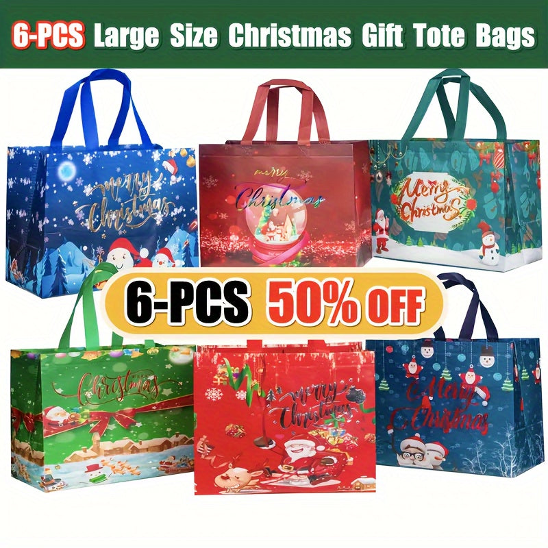 11pcs Christmas Tote Gift Bags Handles Reusable Non woven