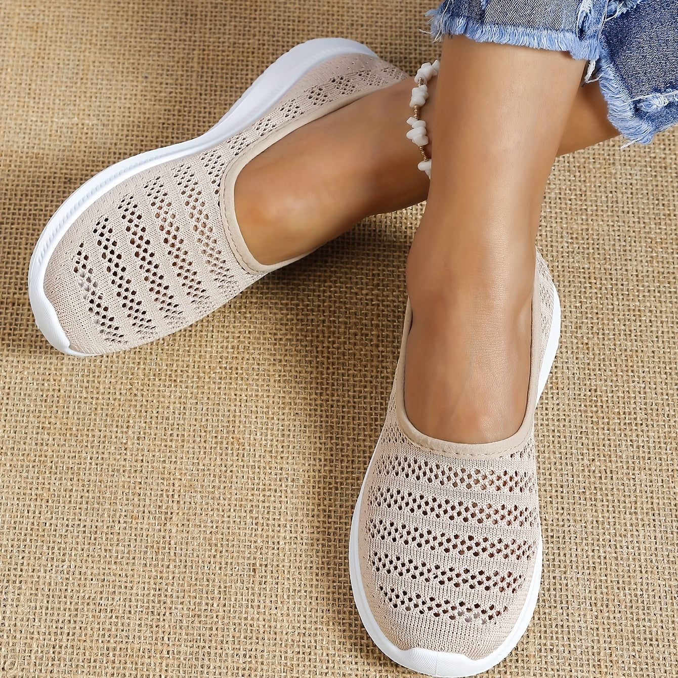 Women's Mesh Panel Flat Sneakers Breathable Solid Slip On Low Shoes