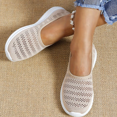 Women's Mesh Panel Flat Sneakers Breathable Solid Slip On Low Shoes