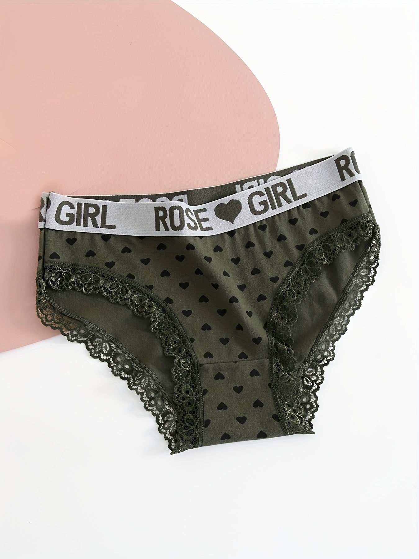 5pcs Letter & Heart Print Briefs Lace Trim Panties Women's Lingerie