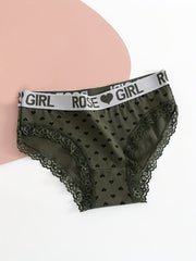 5pcs Letter & Heart Print Briefs Lace Trim Panties Women's Lingerie
