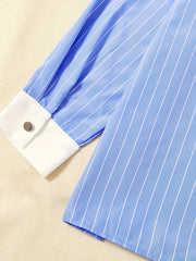 Colorblock Stripe Print Long Sleeve Button Up Shirt Top