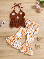 2pcs Baby Girls Knit Halter Top & Flared Pants Set