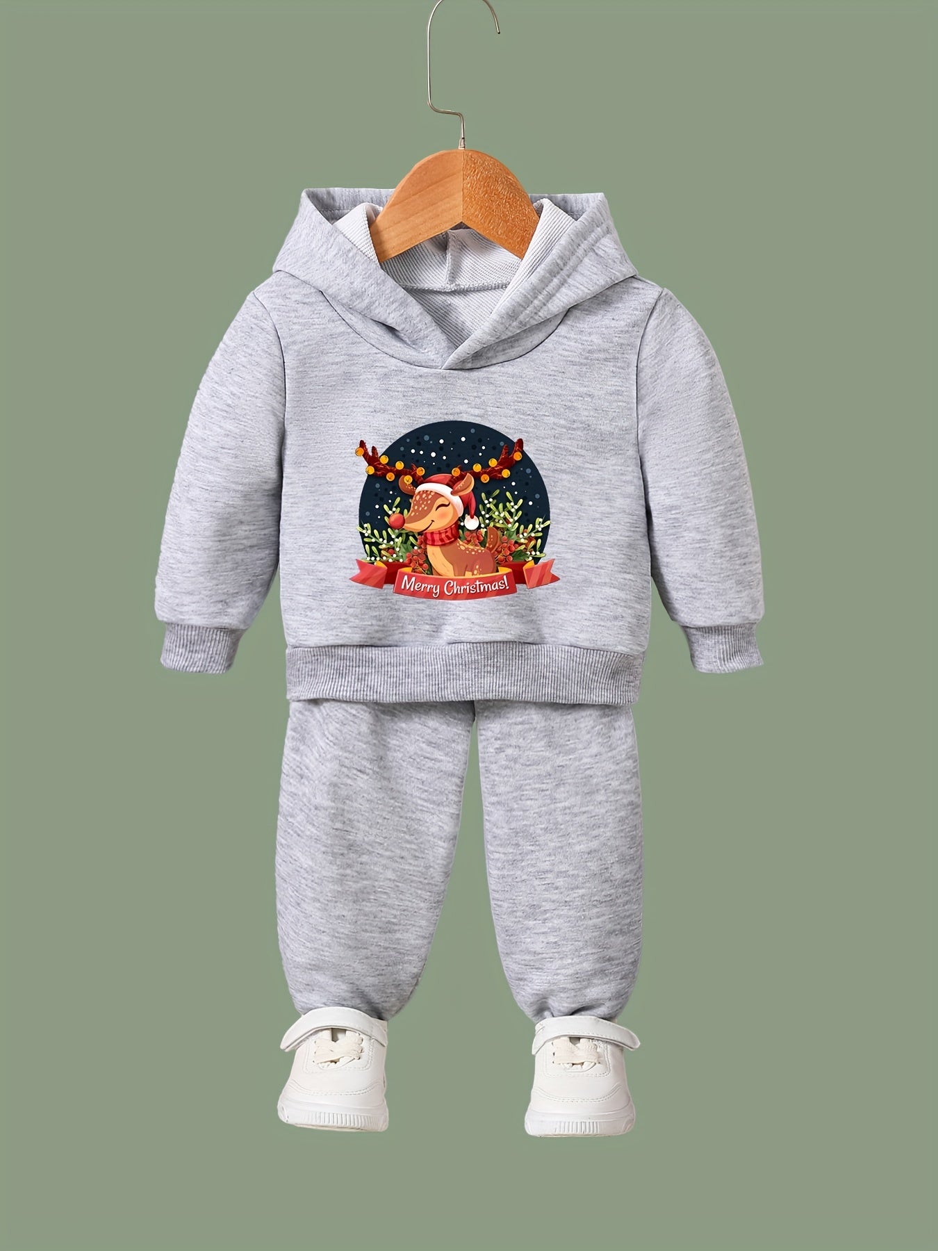 Christmas Reindeer Print Outfits 2pcs Girls Hoodies Jogger Pants Set