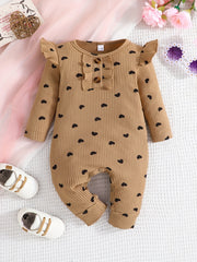 Baby Girls Floral Fruit Heart Print Ruffle Trim Romper Jumpsuit