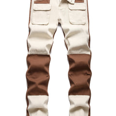 Patchwork Block Jeans Mens Casual Street Style Denim Pants