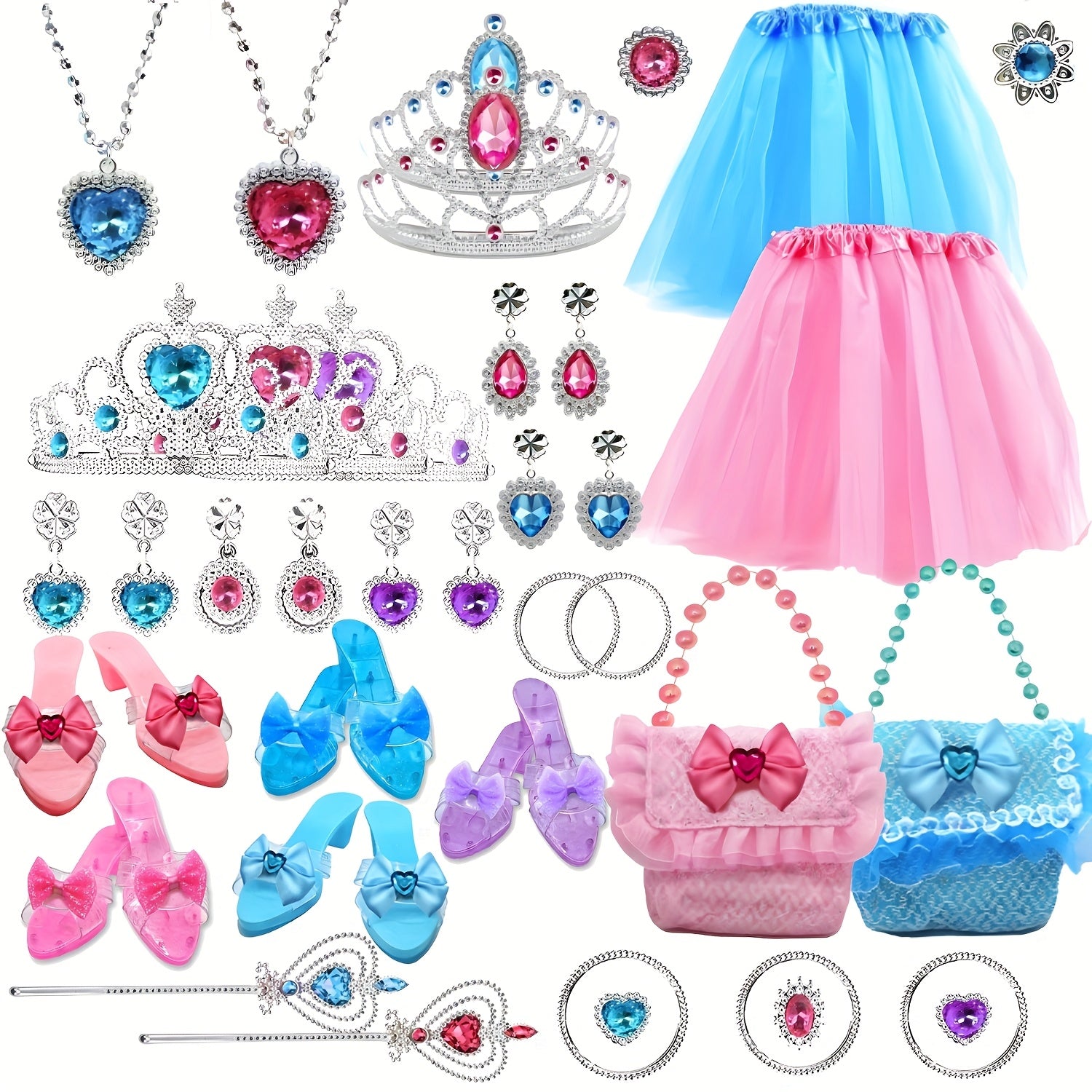 Princess Dress Up Toy & Jewelry Set w/ Shoes, Crowns, Skirts, Earrings, Necklace