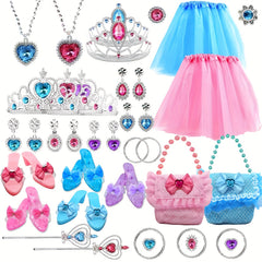 Princess Dress Up Toy & Jewelry Set w/ Shoes, Crowns, Skirts, Earrings, Necklace
